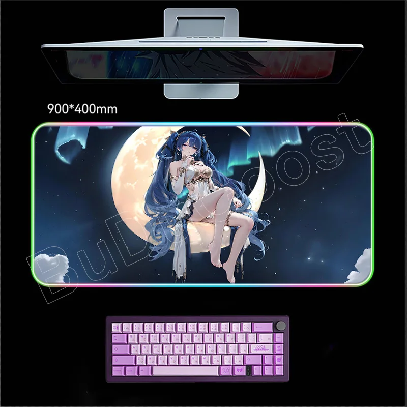 Коврик для мыши RGB Wuthering Waves Luno Коврик для мыши Ноутбук Сексуальная игровая клавиатура Коврик ПК Аниме Девушка Геймер Шкаф Коврик для мыши XXL HD Настольный коврик