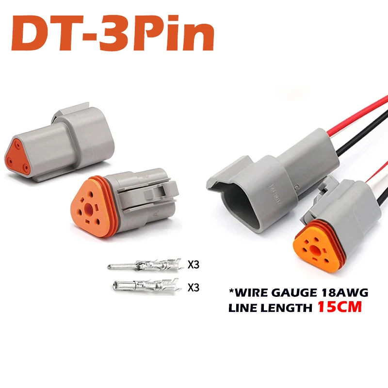 

5Sets DT 3pin Waterproof Automotive Connector Deutsch Plug Kit DT06-2S/DT04-3P Male Female Plug Socket For Automobile 22-16AWG