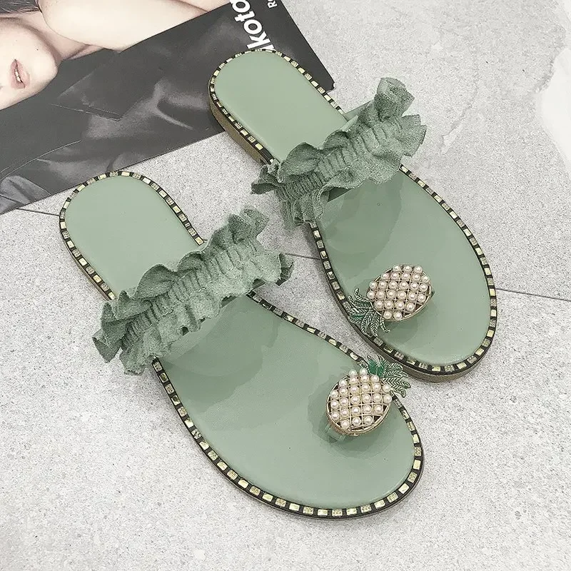 Fashion Women's Slippers Pineapple Pearl Flat Summer Casual Comfortable Beach Sandals Flip-Flops Plus Size Zapatos Para Mujer