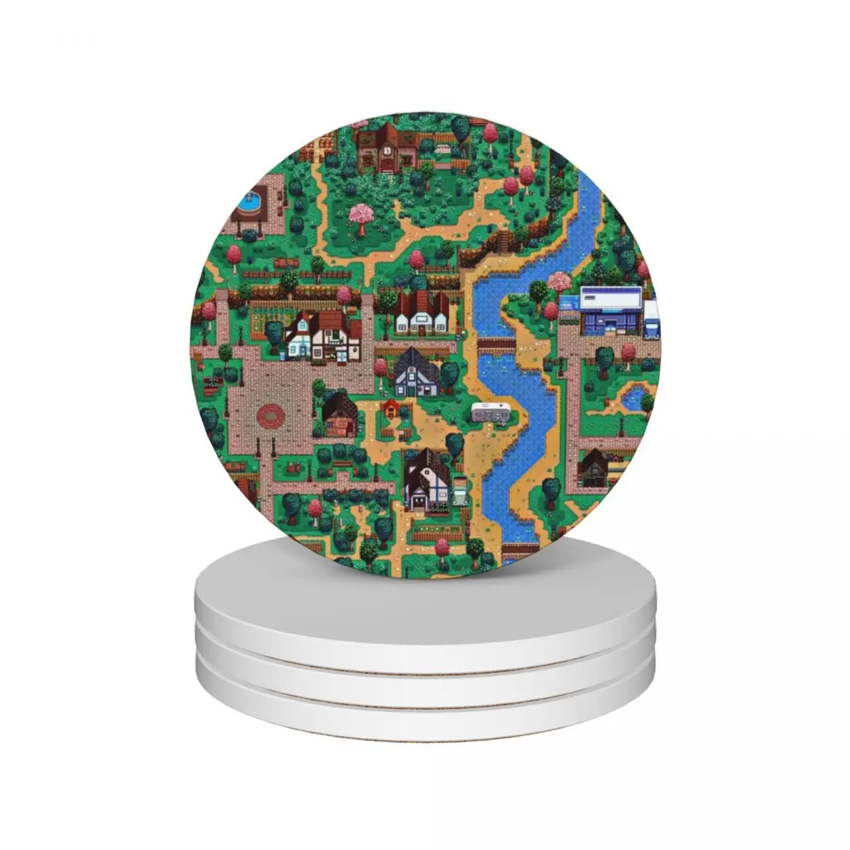 

Stardew valley town map Ceramic Coasters (Set of 4) tea cup holder for cups set Cup for tea christmas tea Coasters