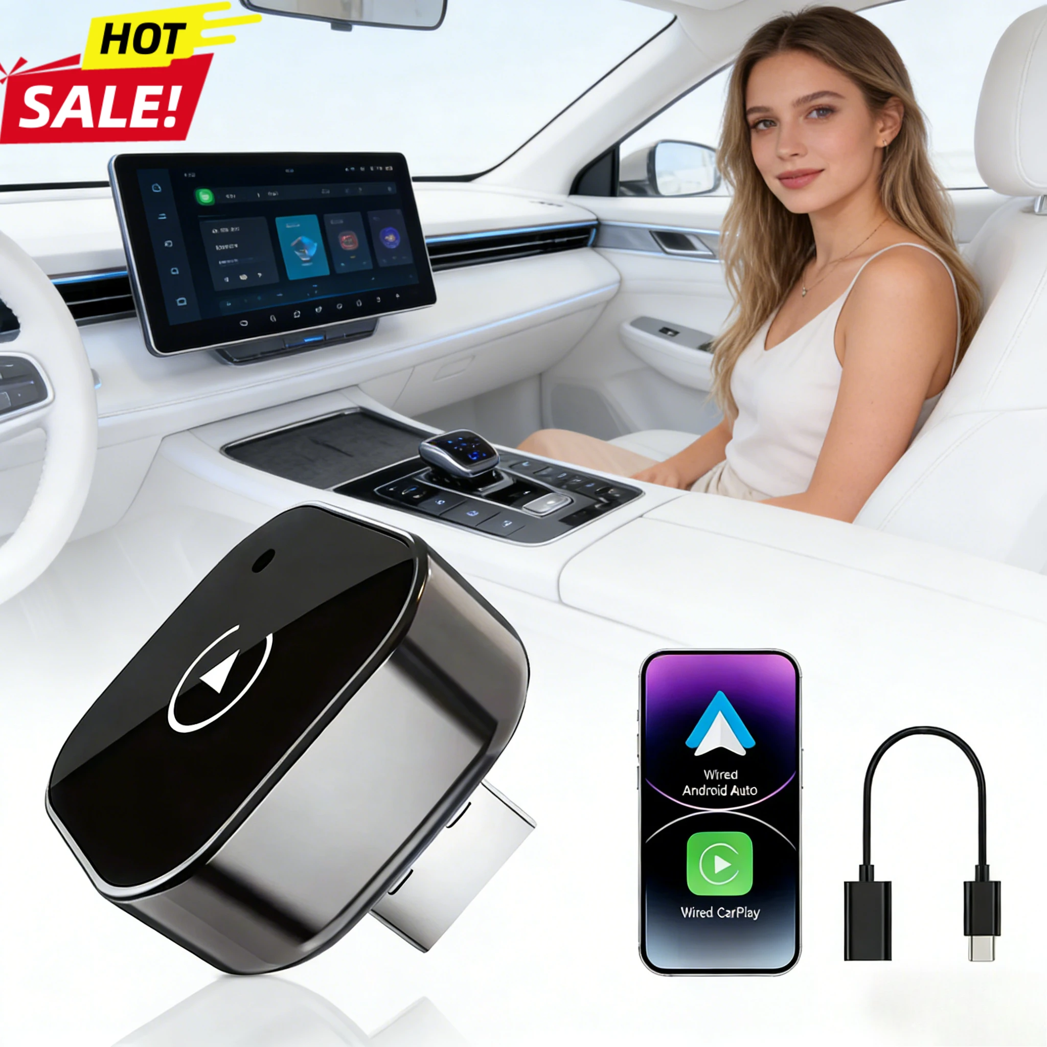 

2026 Wireless CarPlay & Android Auto 2 in 1 Adapter 5Ghz WiFi Type C USB Plug Play for Wired CarPlay Compatible Vehicles