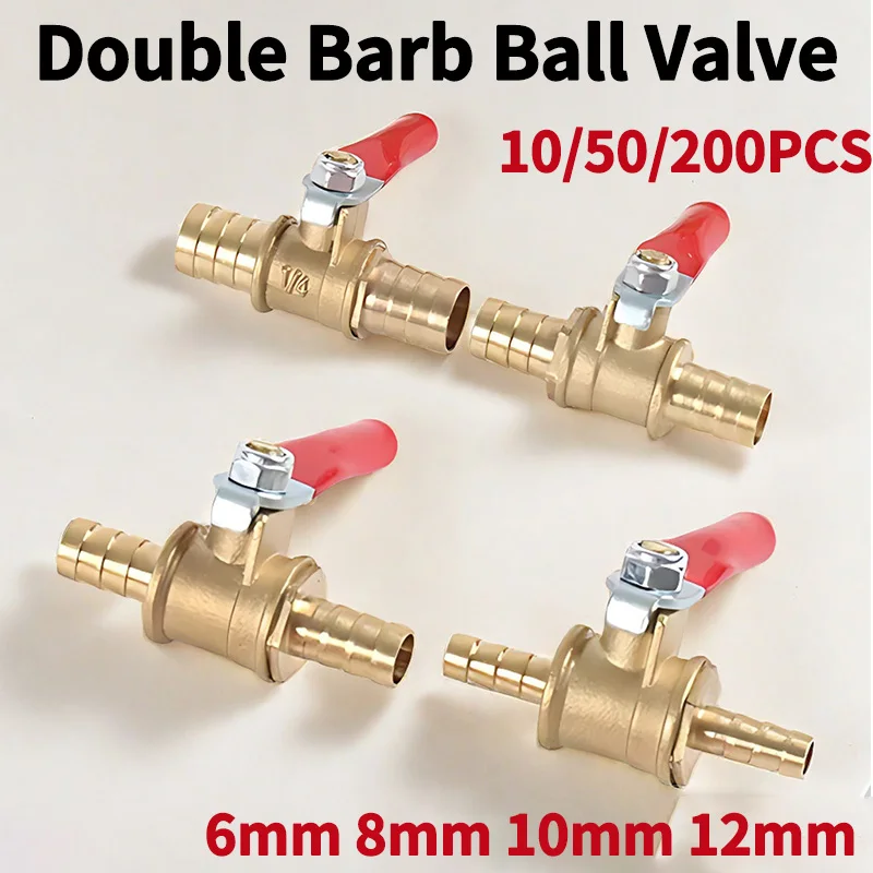 10/50/200 PCS Small Brass Ball Valve with Hose Barb for 6mm,8mm,10mm,12mm Water,Oil,Air,Gas,Fuel Line Shutoff in Inline Faucet