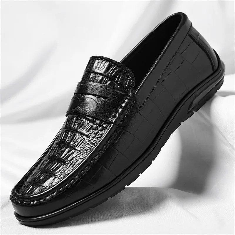 Men's Low-cut Business Formal Leather Shoes Men's Crocodile Pattern Embossed Color-brushed Daily Comfortable Slip-on Men's Shoes