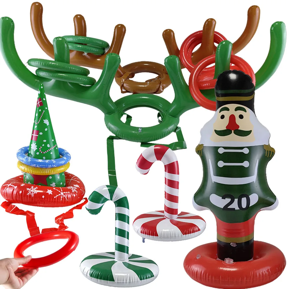 Christmas Games Ring Toss Inflatable Reindeer Antler/Candy Cane/ Nutcrackers Ring Toss Game Christmas Party Decorations Favors