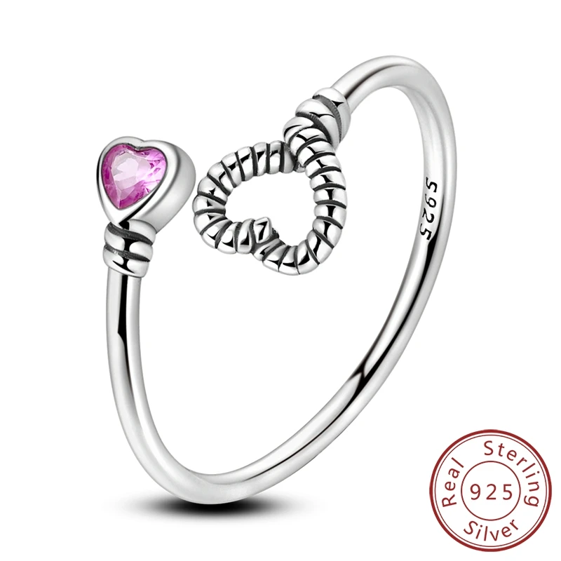 

100% Real 925 Sterling Silver Open Rings Love Heart Zircon Rings Luxury Bands for Women Girls Party Gift Fashion Wedding