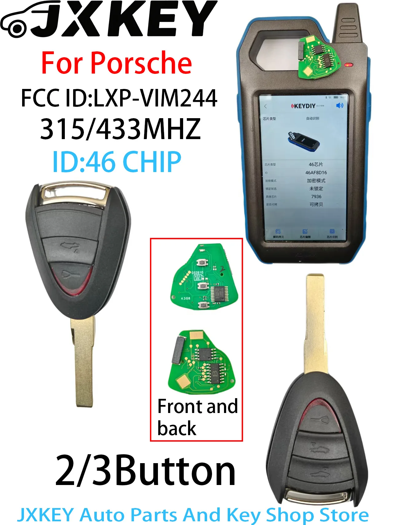 

JXKEY315/433MHz 46CHIP 2/3Button For Porsche Carrera Cayman 911 987 996 997 Boxster S 2S 4S Turbo Targa Car Remote Key/Shell/PCB