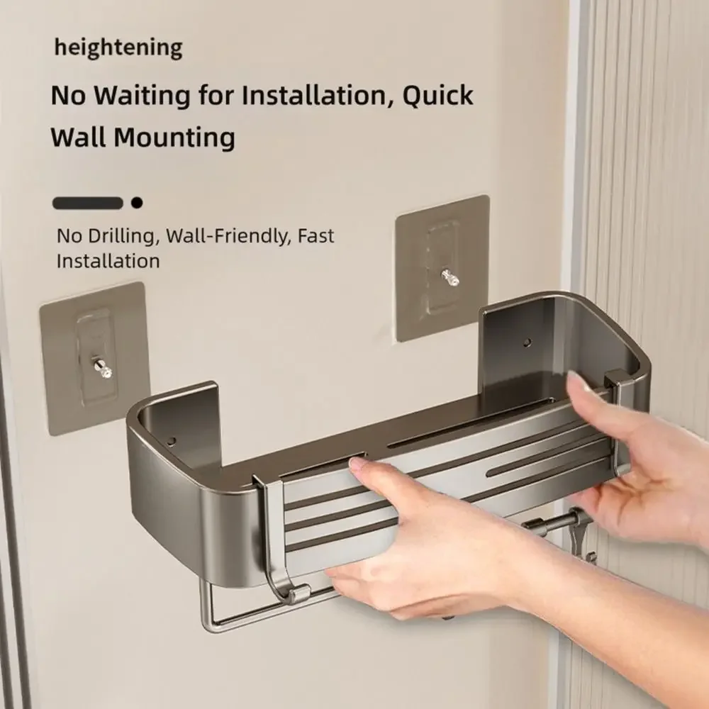 Aluminum Alloy Bathroom Storage Rack Wall Mounted Non Perforated Bathroom Toiletries Holder Washbasin Storage Shelf Home