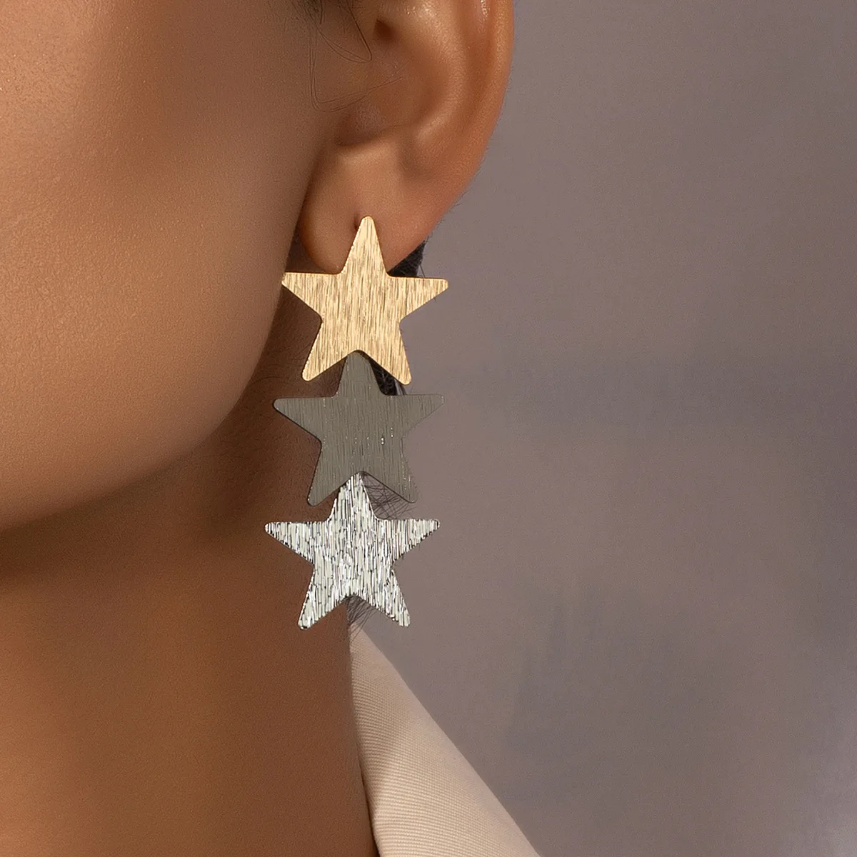 Fashion Five Pointed Star Earrings for Women Jewelry Gold-plated Double Layer Personality Sexy Charm Dangle Earrings