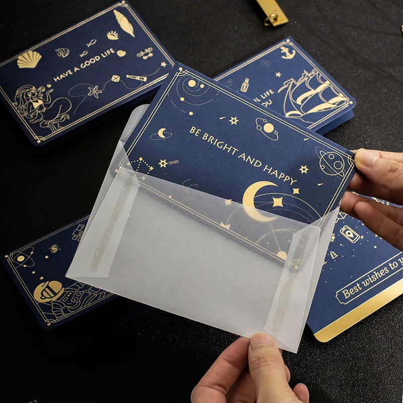 Blue Star Greeting Card Creative New Year Blessing Holiday Gift Message Luxury Dinner Wedding Invitation Card Envelope Set