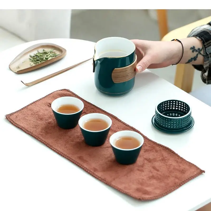 

Ceramic Tea Set Outdoor Utensils One Pot Three Cups Travel Making Equipment Kung Fu Teapot Teacup Teaware Sets