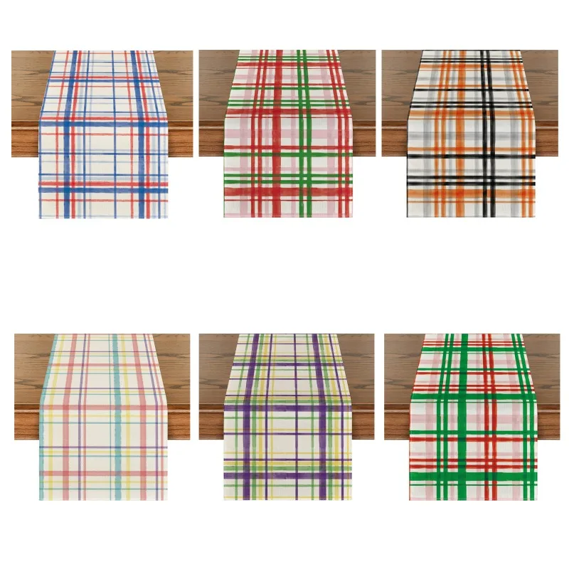 New Hot-selling Simple Line Plaid Printed Table Runner for Home Kitchen Tablecloth Holiday Party Decoration Ritual Tablecloth