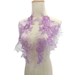 1 Pair Purple Gold Sequin Flower Embroidery Patch Sew On Appliques Black Lace Patches for Wedding Dress DIY Decor