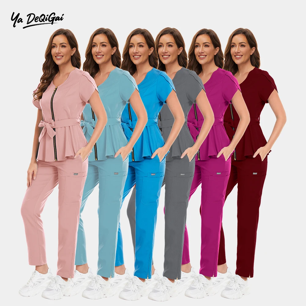 

Hospital Uniforms Stretch Pink Scrub Spa Beauty Nursing Woman Nurse Scrubs Set Beauty Salon Dental Clinic Work Clothes Wholesale