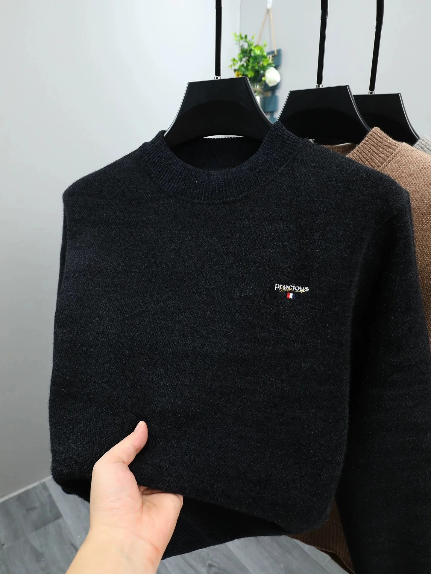 

Trend advanced letter embroidered sweater men's knitted round neck casual new luxury brand soft plush comfort fashion pullover