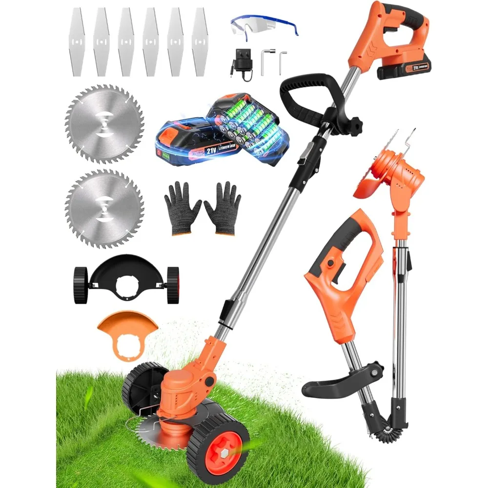 

Cordless Weed Wacker, Electric Weed Eater Battery Powered, Lightweight Foldable 3 in 1 Stringless Grass Trimmer/Edger Lawn Tool/