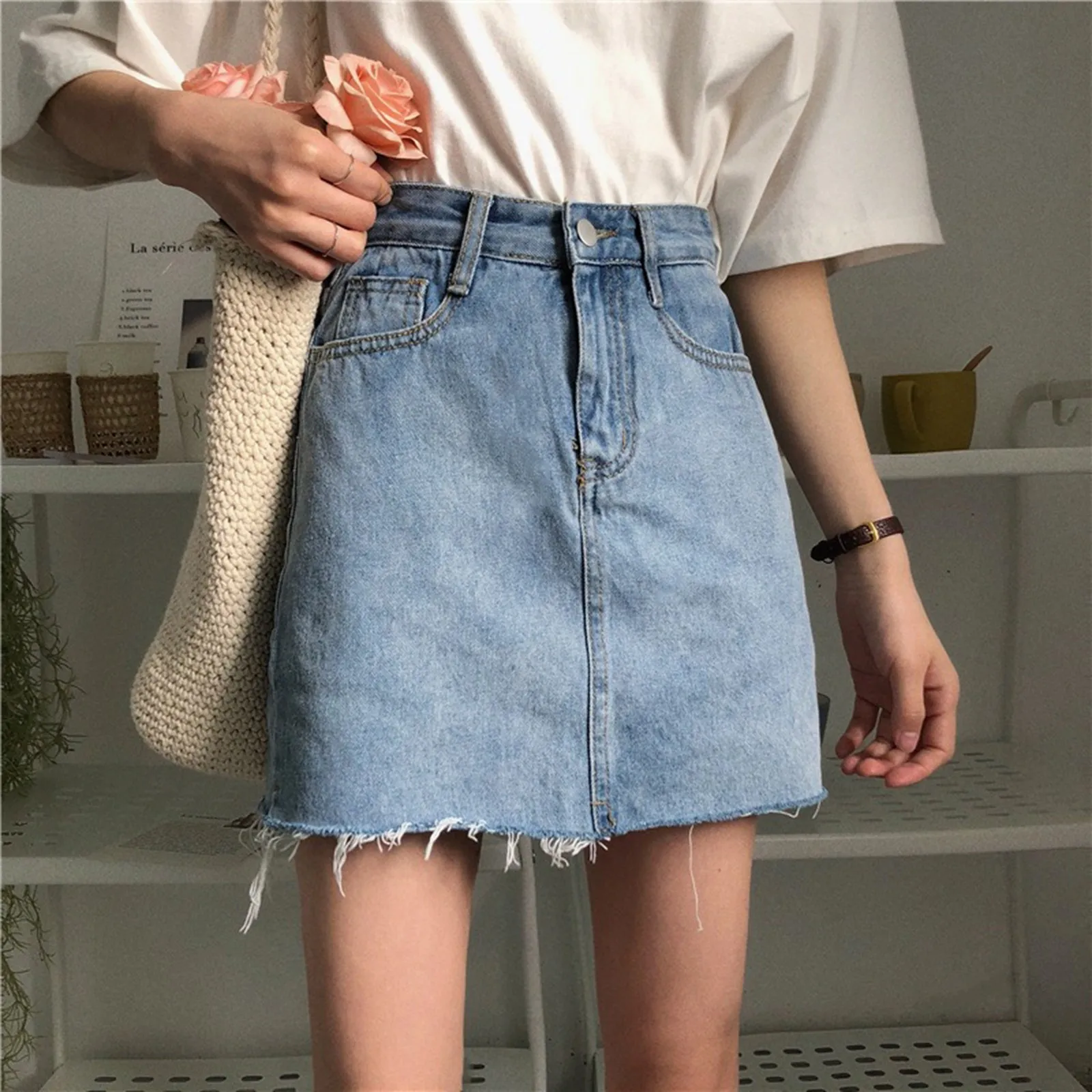 

Fashion Casual Skirt For Female Women's Denim Skirts High Waisted Trendy Spicy Girl Design Buttocks Wrapped A Line Skirt New