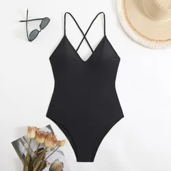 Sexy One Piece Swimsuit Solid Swimwear Women Adjustable Straps Bathing Suit Bodysuit Backless Beach Swimsuit One Piece