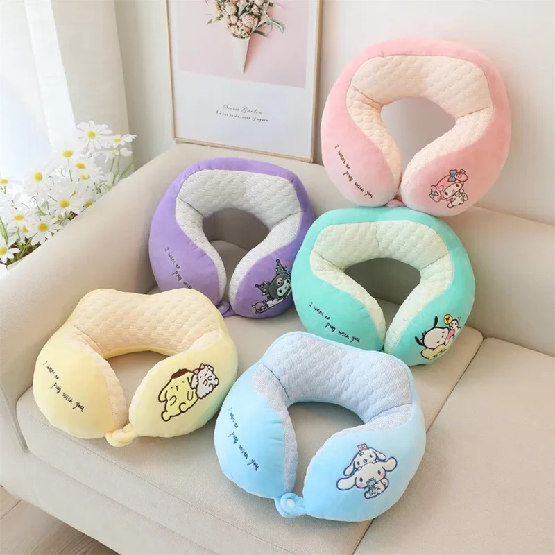 Anime Sanrio U-shaped Pillow Cartoon Hello Kitty Melody Kuromi Cinnamoroll Nap Pillow Portable Travel Neck Pillow Birthday Gift