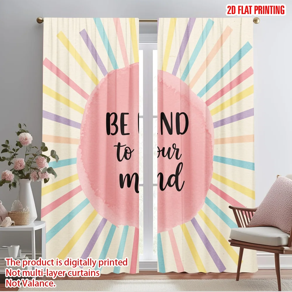 

2pcs 2D flat printing Curtain Motivational Boho Sunburst 100% Polyester Fabric Without Electricity Birthday Party for Entryway