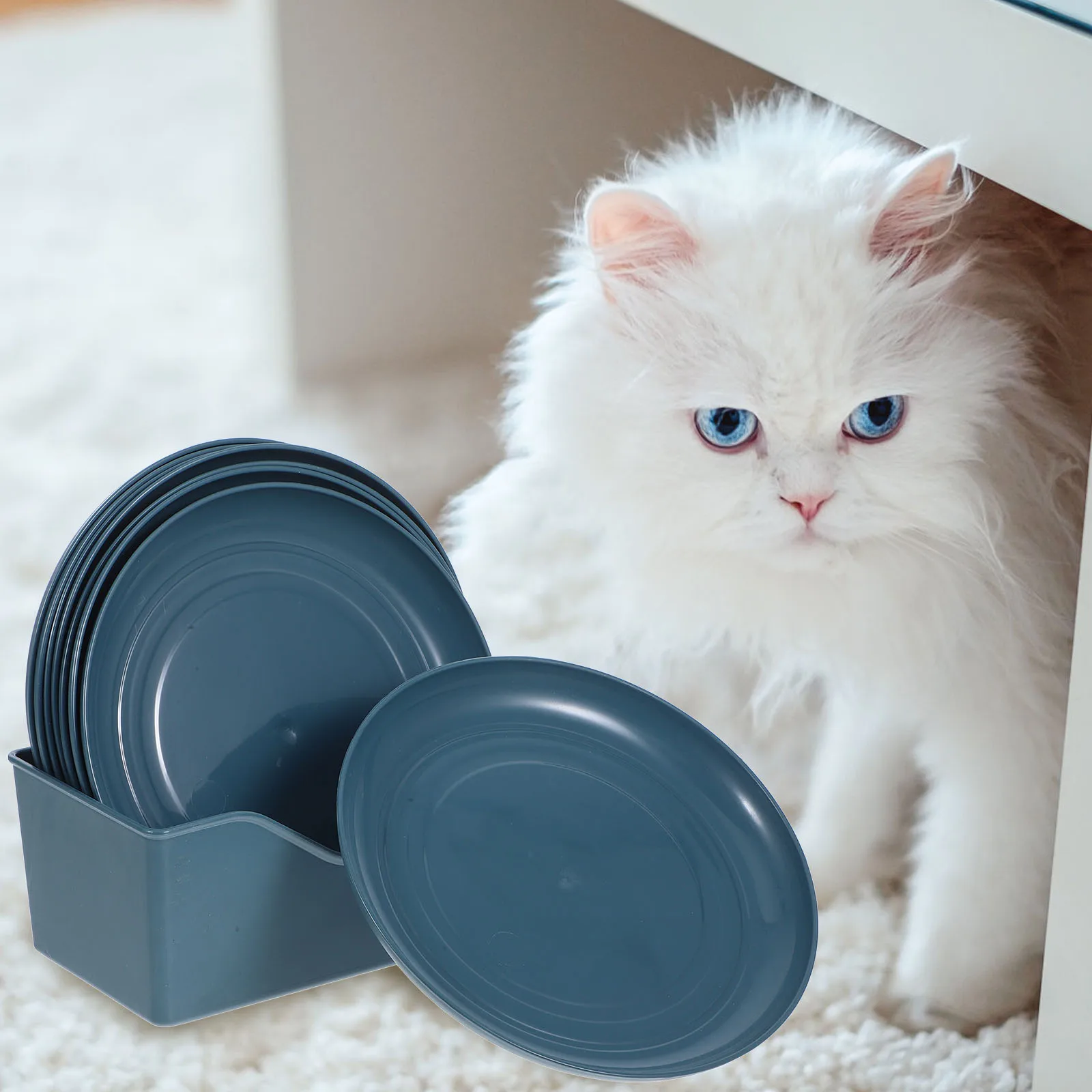 

8pcs Shallow Plastic Dishes Blue Kitten Plates Short Legged Cats Indoor Pet Food Tray Wet Dry Snack Dish Small Pet Feeding