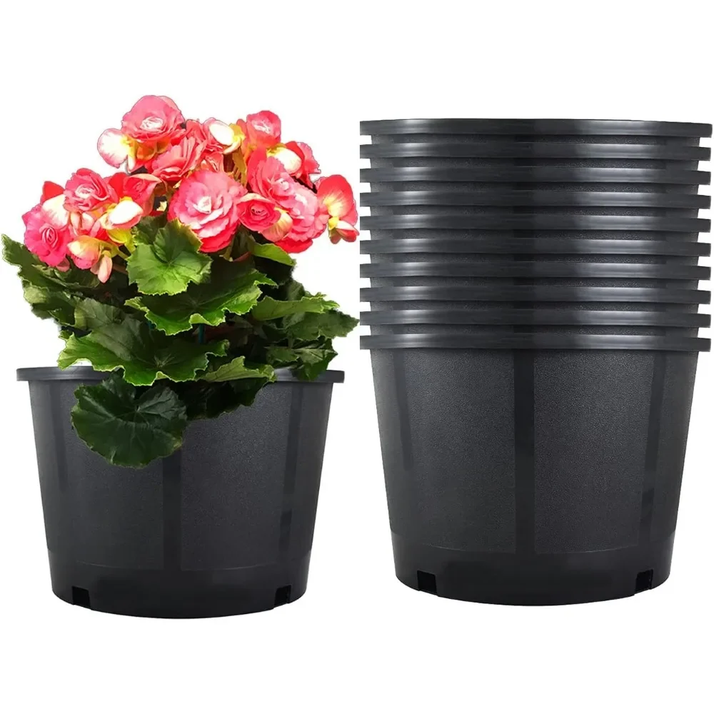 Black Nursery Pot, Durable Polypropylene Material, Drainage Holes, Wide Grip Rim, Ideal for Indoor or Outdoor Plants 5 Gallon