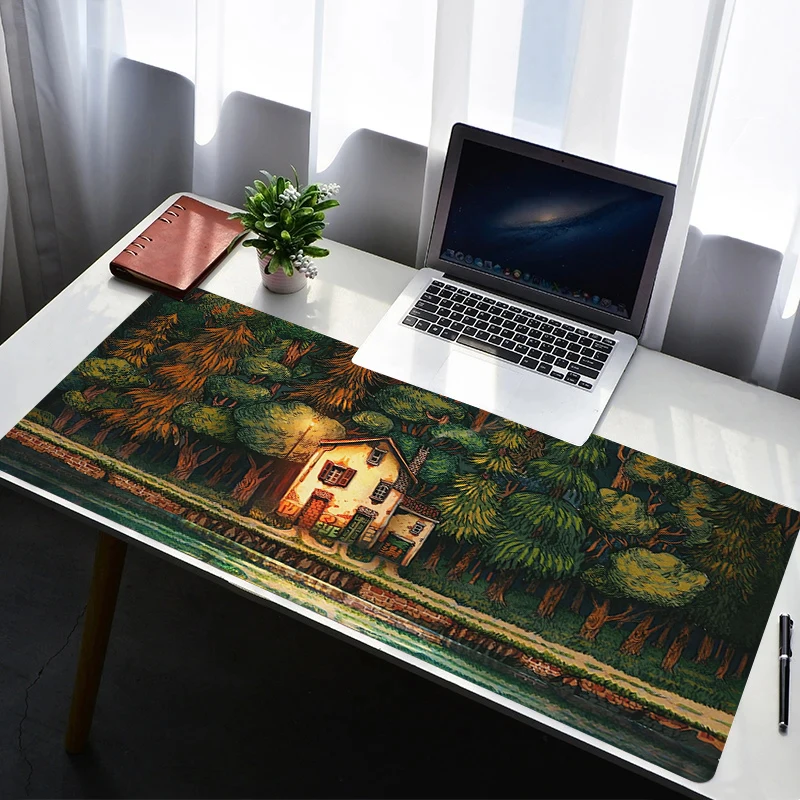 Mauspad Erweitertes Gaming Cartoon City Mousepad mit genähten Kanten Schreibtischunterlage Rutschfeste Basis Computer Tastatur Pad für Laptop