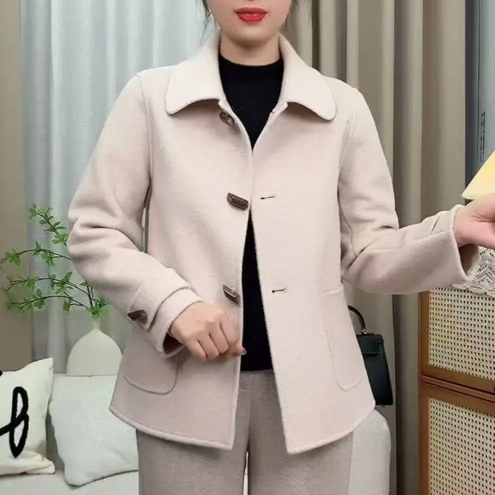 

Двустороннее шерстяное пальто, утепленное, осенне-зимнее, новое, для мам, прямого кроя, с длинными рукавами, с воротником, без подкладки.