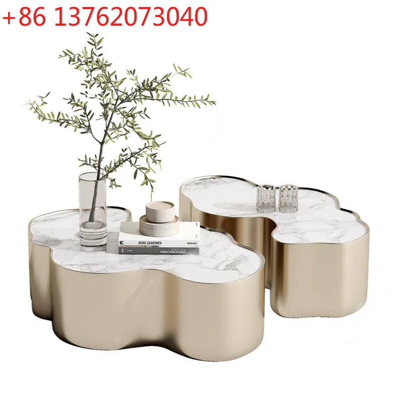 

Italian light luxury stainless steel living room coffee table oval marble negotiation tea table