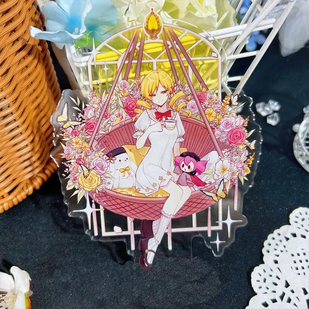 

Puella Magi Madoka Magica Acrylic Stand Figure Kaname Madoka Miki Sayaka Anime Peripheral Cute Flower Basket Modelling Ornament