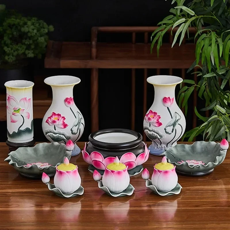 Buddha Hall Offer Table Ceramics Holy Water Cup Traditional Buddhism Fruit Dish Supplies Creativity Home Decoration Craft