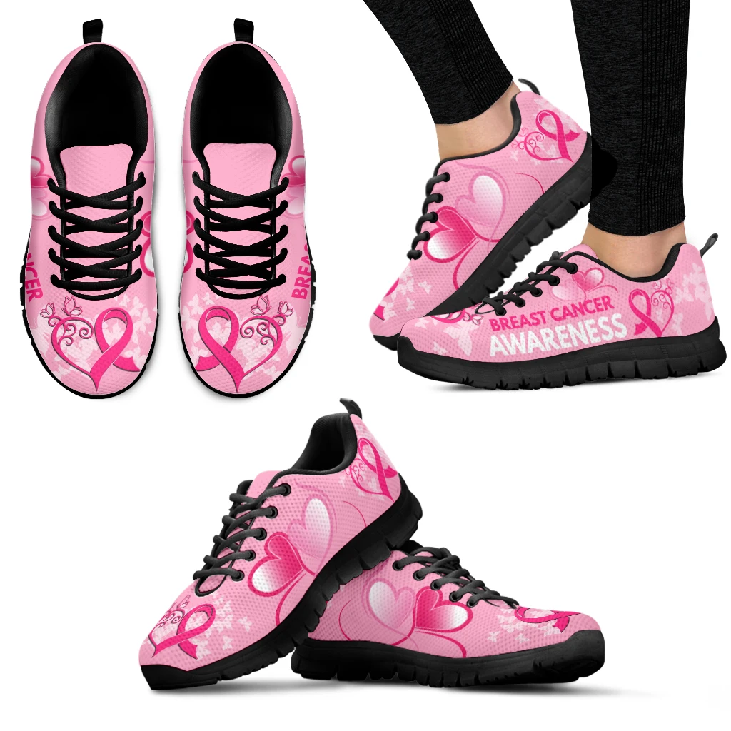 

INSTANTARTS Pink Ribbon Design Footwear Breast Cancer Awareness Lace Up Sport Shoes Comfortable Summer Loafers Zapatos Mujer