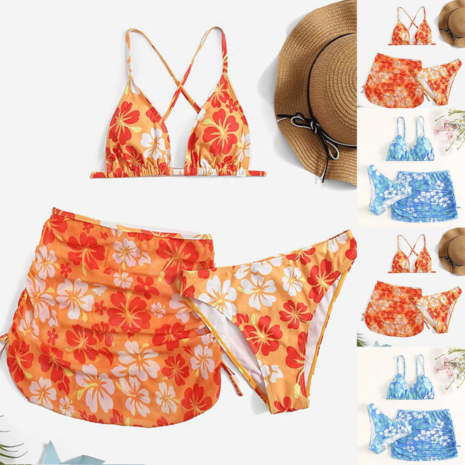 

Girls Swimsuit Kids Child Girls 3 Piece Swimsuits Bathing Suit Flower Print Bikini Tops Underpants Swim Suit Children clothes