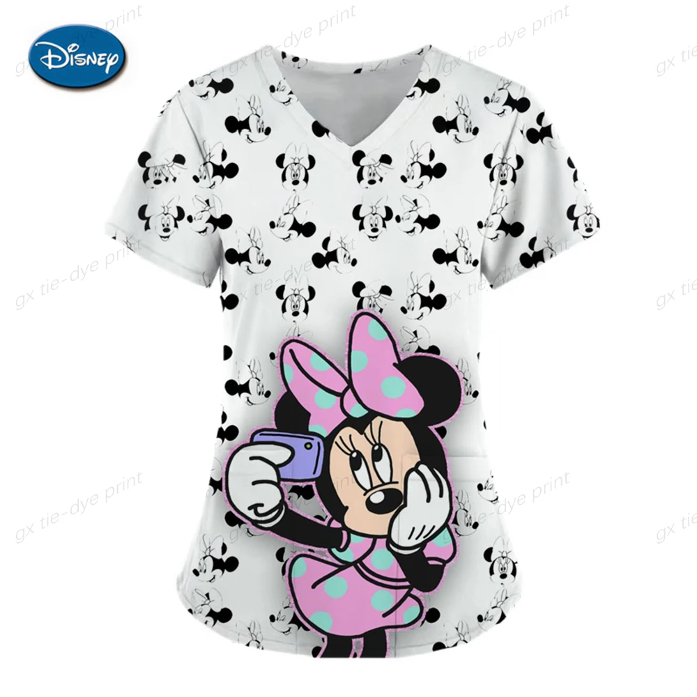 Mulheres Mickey Mouse Print Avental Cirúrgico, Conjunto Fosco, Uniforme Médico, Enfermeira, Salão de Beleza, Uniforme de Trabalho, Clínica,