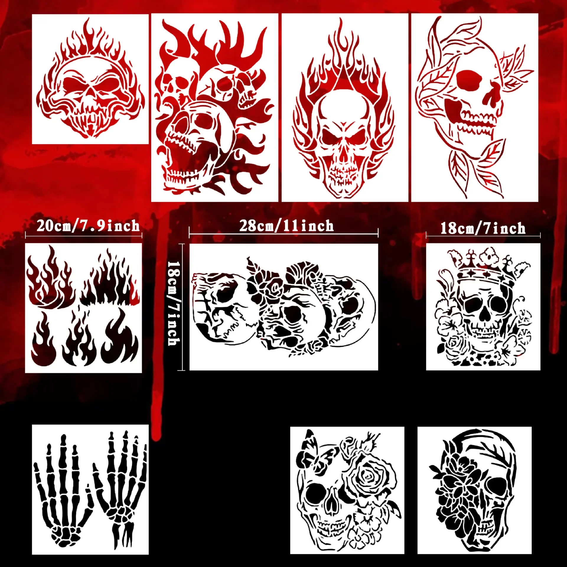 13Pcs/Set Skull Ghost Fire DIY Layering Stencils Painting Scrapbook Coloring Embossing Album Decorative Template