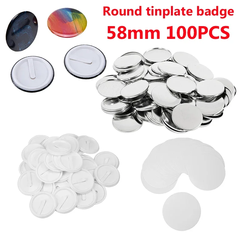 100 Sets 58mm Round Tinplate Badge Stamping Machine Card Insertion Consumables for Personalized Custom Badge Work Permit