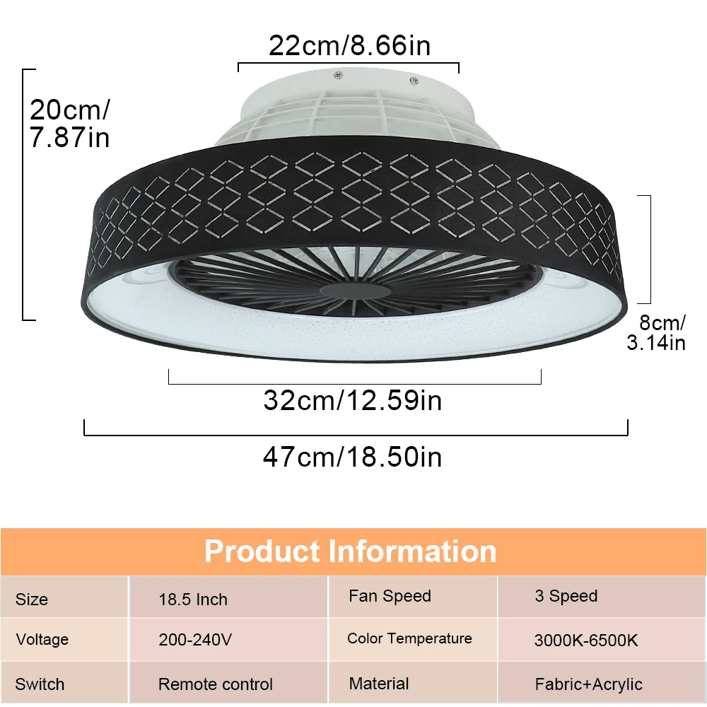 Depuley-Ventilateur de Plafond Invisible avec Lumière LED, Intensité Variable, Température Intermittente, Chambre, Salon, Cuisine, 3 Documents, 47cm
