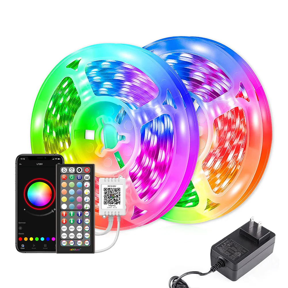 40M RGB LED-Lichtstreifen mit Fernbedienung und App-Steuerung für Innenräume, Musik-Synchronisation Einstellbare Helligkeit für Raumdekoration und Ambiente-Beleuchtung