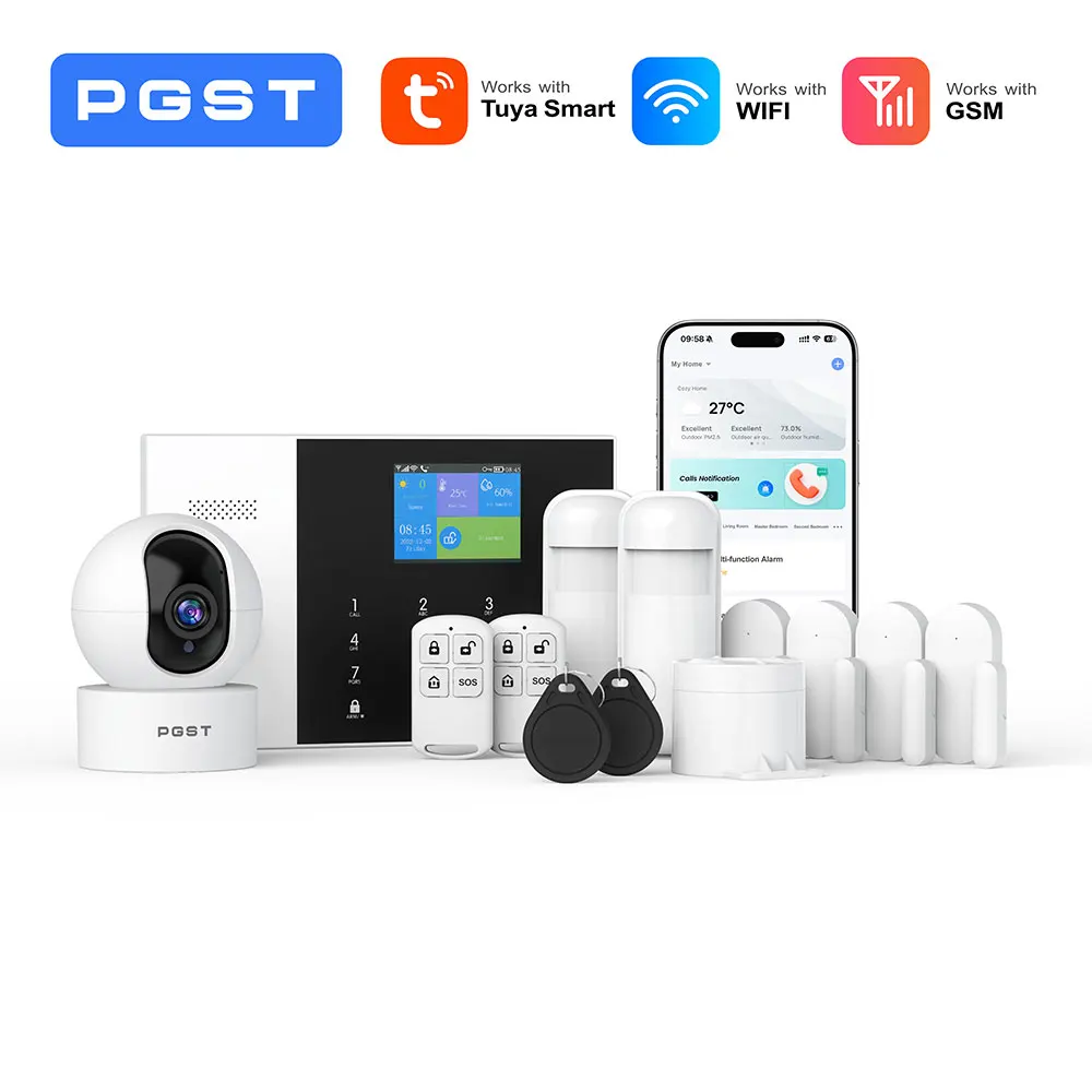 PGST Residential Tuya Smart Gsm Wifi Alarm System for Home Wireless Security Alarm House Smart Life App Control work with ALexa