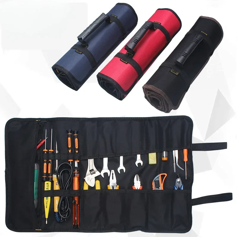 Electrician Maintenance Reel Type Storage Bag Roll Multifunctional Tool Kit Thickened Wear-resistant  Canvas Bag