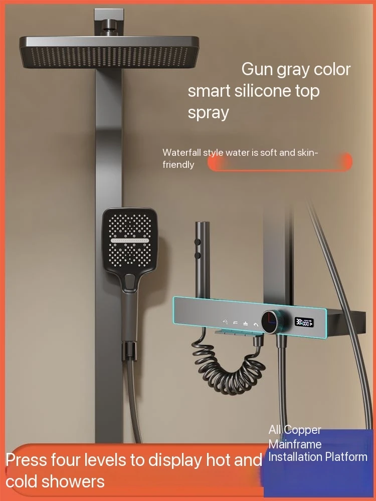 

Grey Smart Digital Display Shower Faucet Set Piano Style Rainfall Bathroom System Grey Digital Mixer Tap Bidet Shower