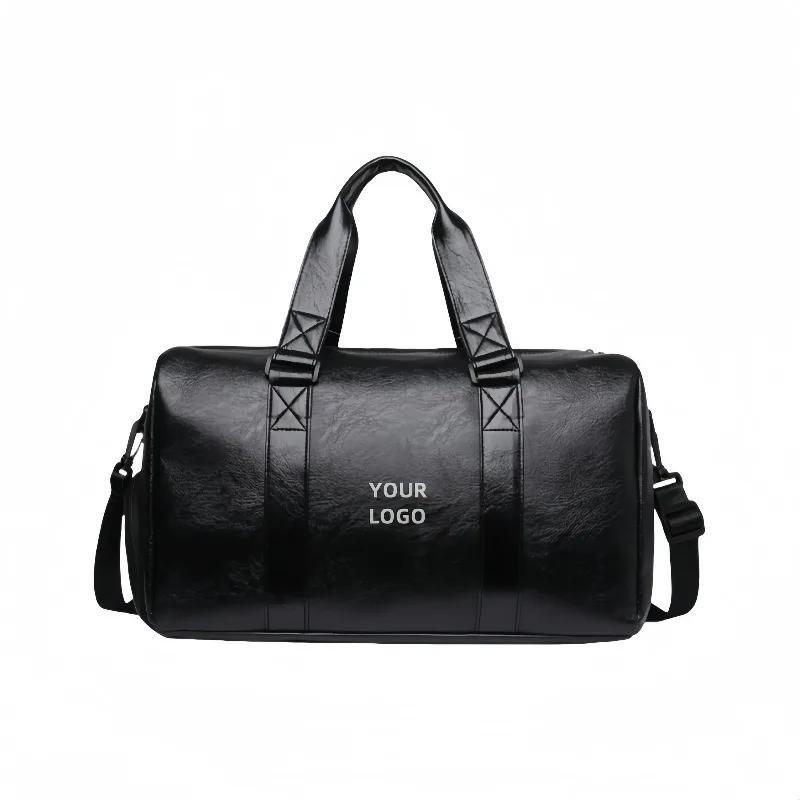 Low MOQ Custom Wet and Dry Duffel Bag Ordinary PU Leather Gym Travel Bag with Shoe Compartment OEM
