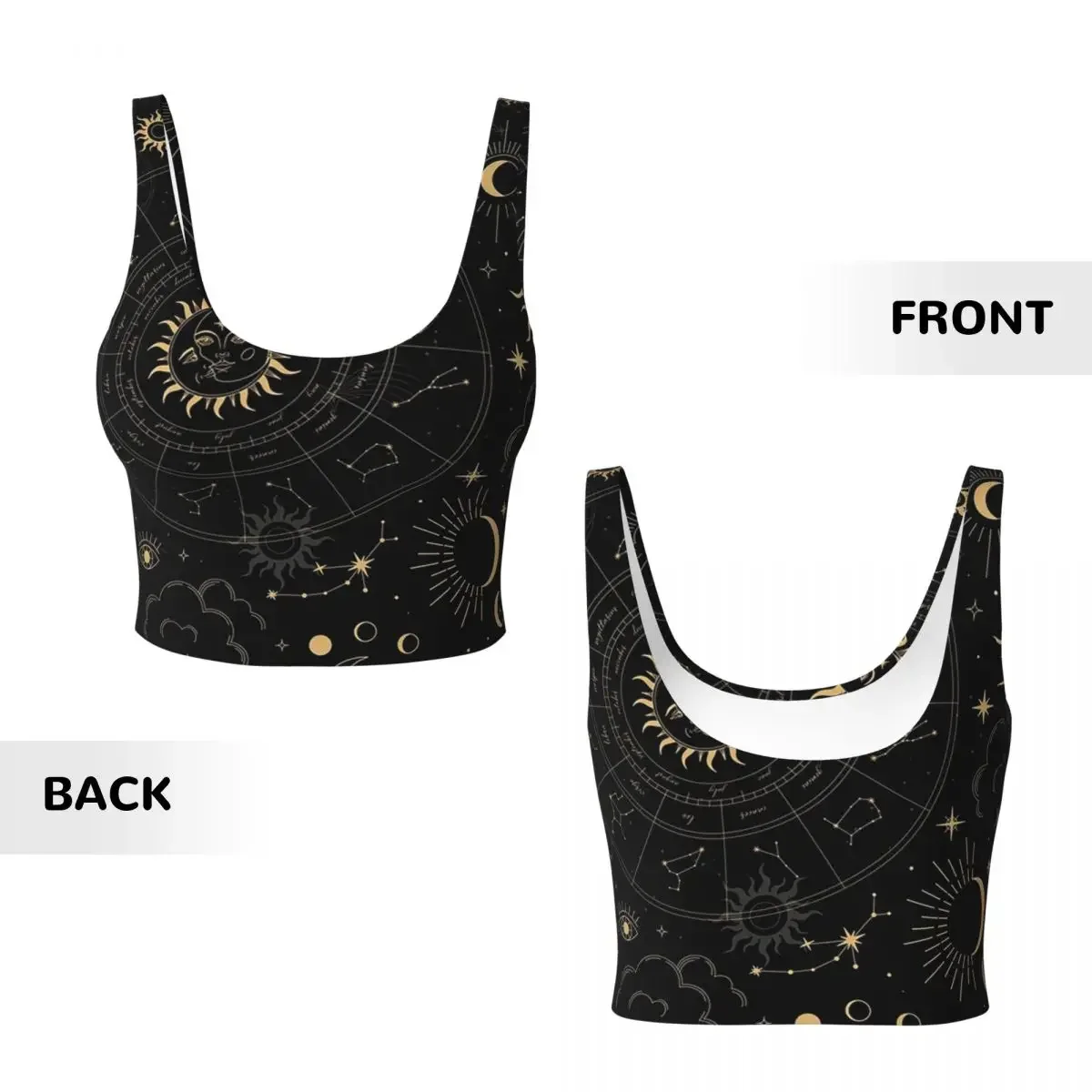 Custom Night Sky Golden Celestial Stars Zodiac Constellations Women Sports Vest Bras Gym Workout High Impact Yoga Crop Tank Tops