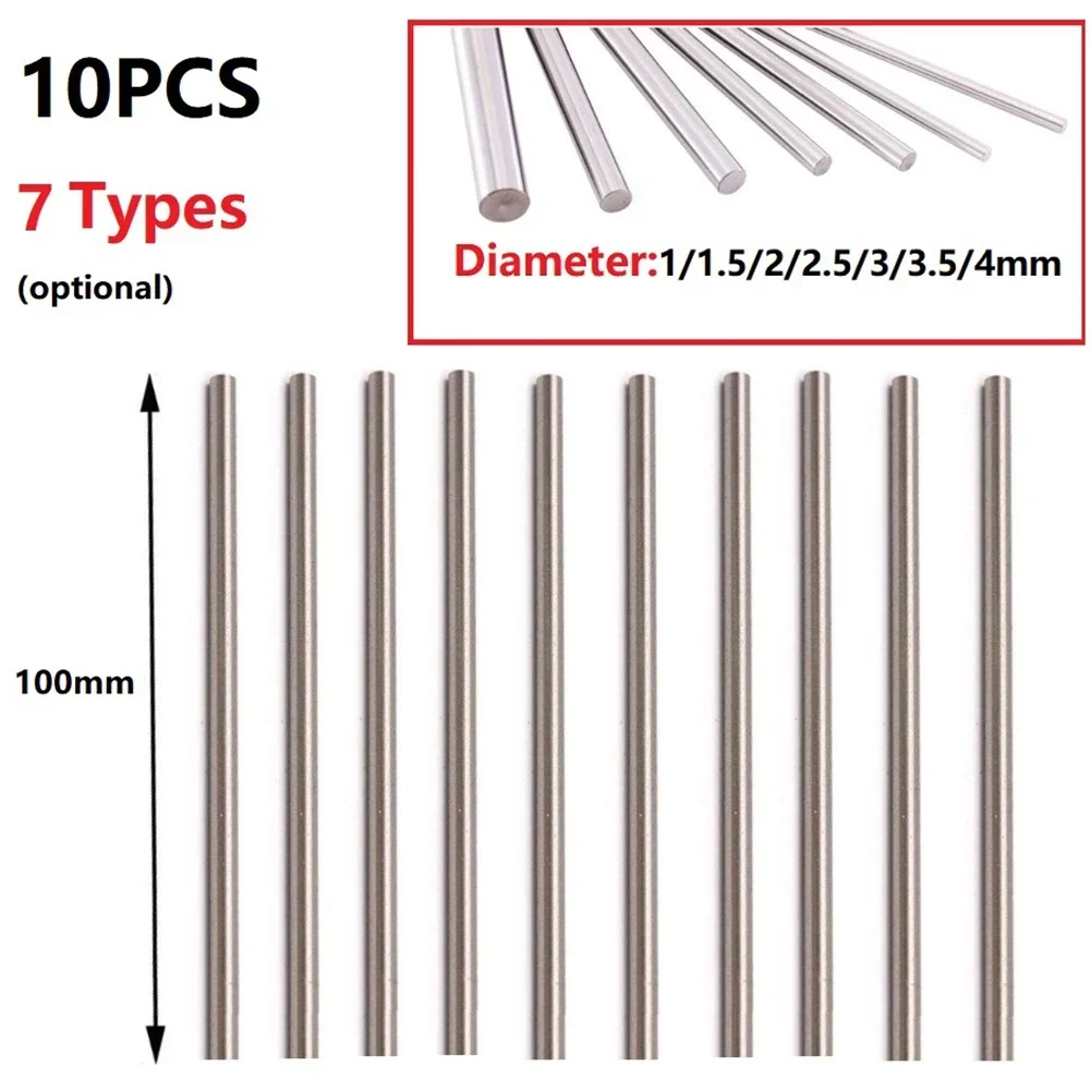 10Pcs Straight Shank Metric 100mm Carbide Rod Lathe Tool Steel Rod Round Bar High Hardness Milling Cutters 1/1.5/2/2.5/3/3.5/4mm