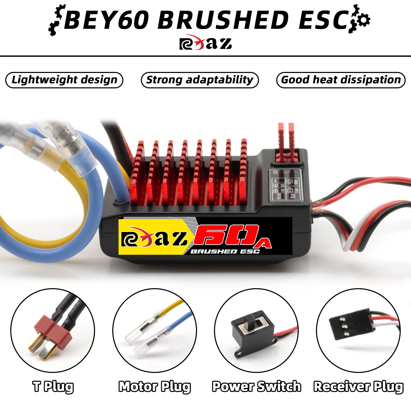 RCXAZ 540 Brushed Motor Matched AEY60 Bidirectional 60A Brushed ESC Combo, RC Upgrade Mod Kit For 1/10 RC Vehicle Arrma Traxxas HSP Redcat RC4WD Tamiya Axial SCX10 D90 1/10 RC Crawler Offroad Truck Buggy - Random Recon