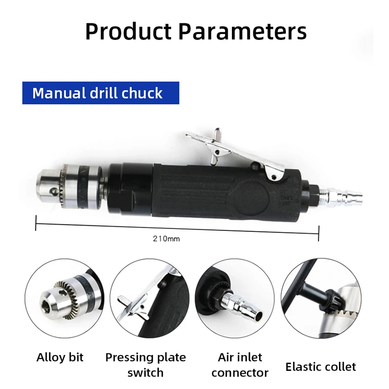 3/8\'\' Air Drill Pneumatic Drilling Tool Three-jaw Chuck 2500RPM Multifunctional Air Straight Drill Hand Tool 1.5-10mm Chuck