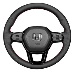 Hand-stitched black genuine Leather non-slip car Steering Wheel Cover For Honda Civic 11th Gen Crv Accord 2023 auto parts
