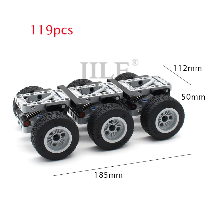 119 stks MOC High-Tech Auto Wielen Set Bouwsteen DIY Technische Pin Liftarm Onderdelen Compatibel met 3 Axled Trailer Baksteen Speelgoed