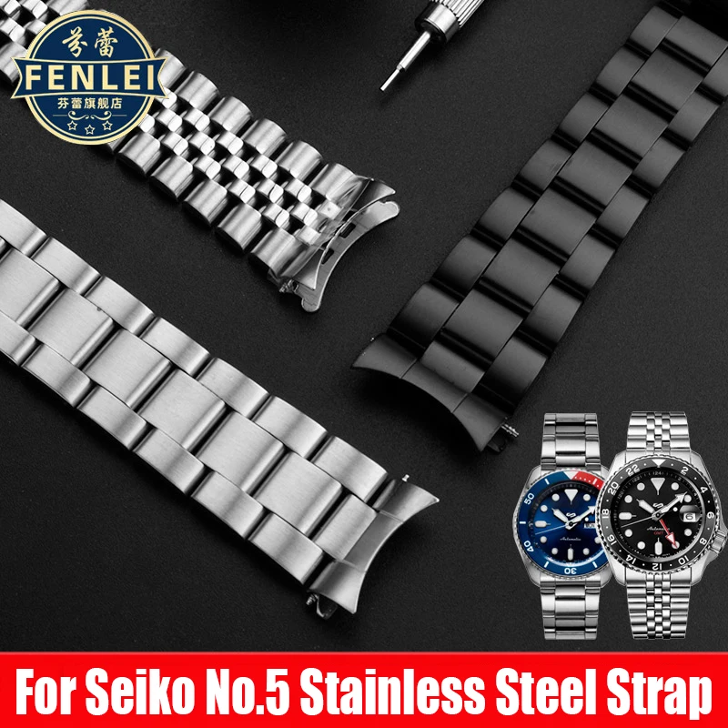 For Seiko No.5 Solid Stainless Steel Band 20mm 22mm Men\'s Sports Strap SKX007 SKX009 SRPD63K1 SKX175 Jubilee Curved End Bracelet