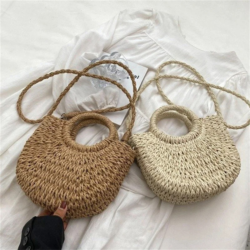 French?style Straw Woven Bag Women Large Capacity Portable Shoulder Bag High Sense Woven Vegetable Basket Women\'s Bag Retro Tote