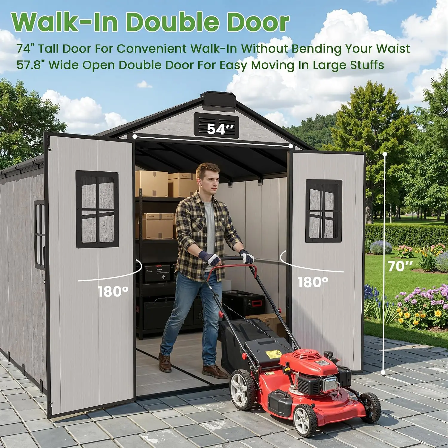 8X8 Resin Outdoor Storage Shed with Floor for Garden Backyard, Customized